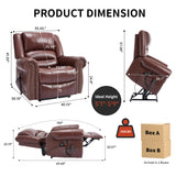 Dual Motor Power Lift Chair, Lay Flat Recliner Chair, Electric Recliner with Massage and Heat for Elderly, Remote Control, Infinite Position, Standing Assistance, USB Ports (Red, Genuine Leather) Trustyue