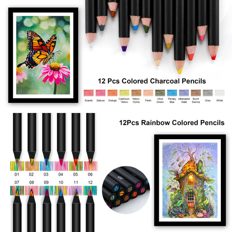 HIFORNY 120 PCS Drawing Set Sketching Kit, Art Supplies with 3-Color Sketchbook,Coloring Book,Rainbow,Colored,Watercolor,Metallic,Graphite,Black & Colored Charcoal Pencils,Blending Tools and More HIFORNY