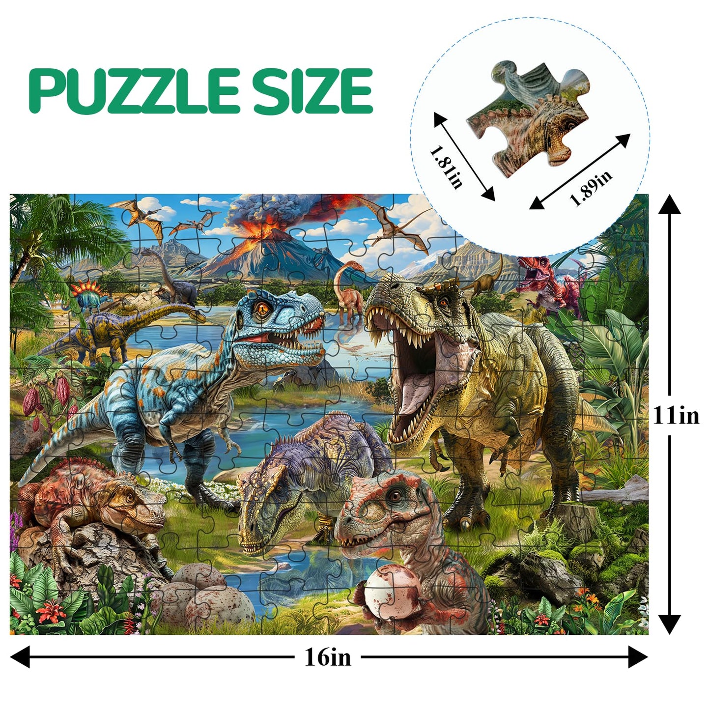 JOYZEXY Puzzles for Kids Ages 4-6-8-10, Dinosaur World Puzzle 100 Pieces Jurassic Landscape Jigsaw Puzzles Educational Toys Gifts for Boys Girls