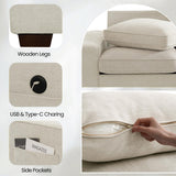 TEKAMON 100" Modular Sofa Couch with Seats Storage, Comfy 3-Seater Chenille Fabric Couch for Living Room, Office, Apart W/Deep Seat, Wide Arms, Side Pockets, USB, Upholstered Couch W/Removable Cover TEKAMON