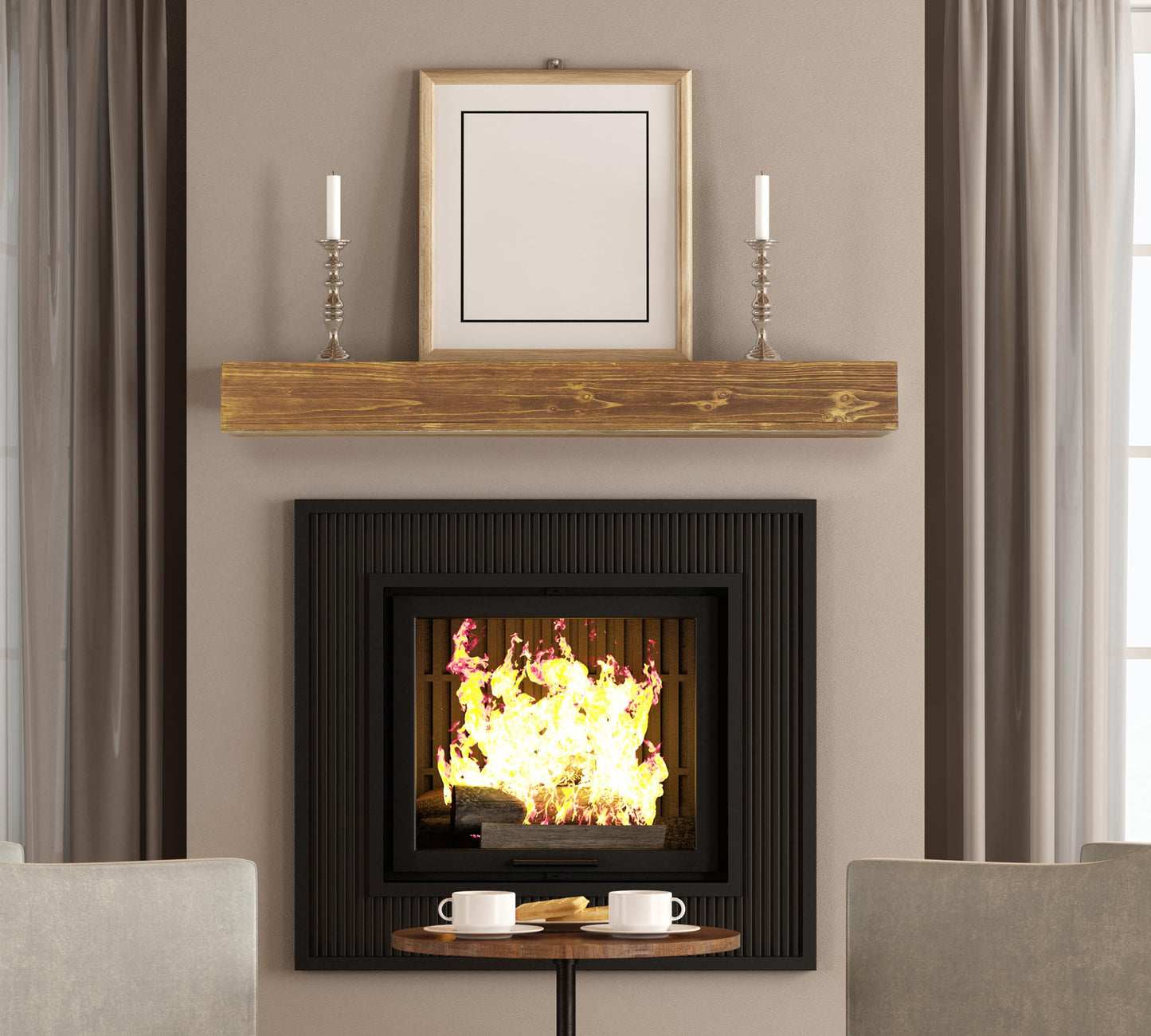 48" Rustic Wood Fireplace Mantel | Wall-Mounted & Floating Shelf for Home Decor