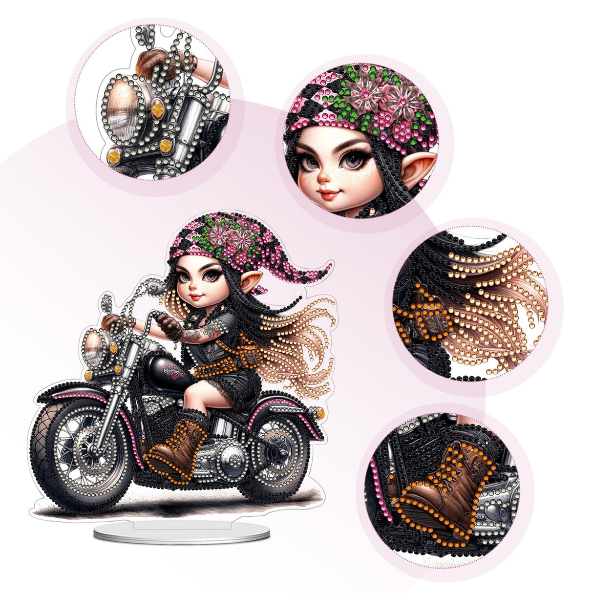 POETRYDRAW DIY Diamond Art Ornament Desktop Kit Motorcycle Girl, Stand Up Acrylic Diamonds Painting Ornament for Adults, 5D Special Diamond Gem Craft Tabletop Placement Board Kit POETRYDRAW