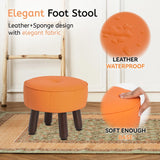 oakvivo 13in Small Foot Stool Ottoman, Round Faux Leather Foot Rest for Couch, Under Desk Pouf Footstool Footrest with Non-Skid Rubber Legs for Ling Room, Bedroom, 13''L x 13''W x 10.2''H, Orange oakvivo