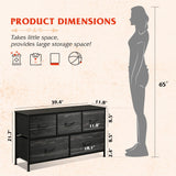 WLIVE Dresser for Bedroom with 5 Drawers, Wide Chest of Drawers, Fabric Dresser, Storage Organizer Unit with Fabric Bins for Closet, Living Room, Hallway, Charcoal Black Wood Grain Print WLIVE