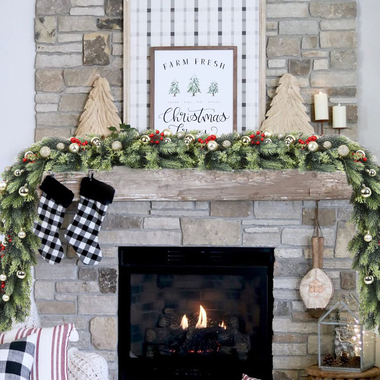 Artiflr 6 Feet Artificial Christmas Pine Garland, Winter Greenery Garland for Holiday Season Mantel Fireplace Table Runner Centerpiece Decoration Artiflr