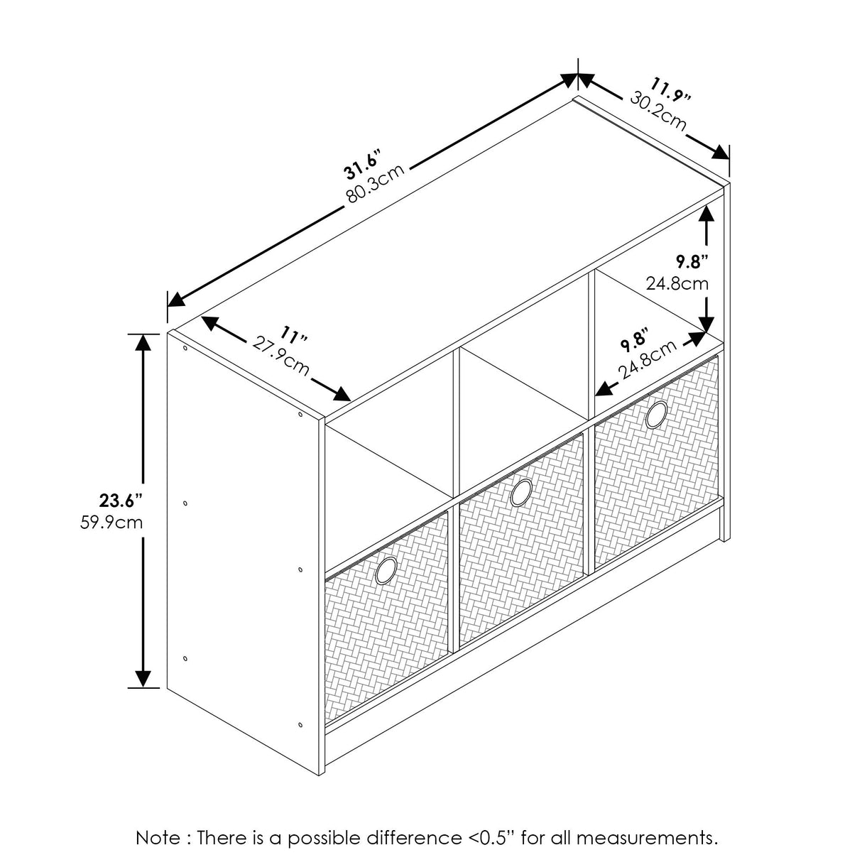 Furinno Basic 3x2 Cube Storage Bookcase Organizer with Bins, Columbia Walnut/Dark Brown Furinno