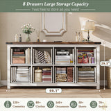 EnHomee Farmhouse 8 Drawer Dresser for Bedroom,Wood Dressers and Chests of Drawers with Texture TV Stand for Bedroom, Hallway, Closet,Antique White EnHomee