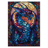 Fantasy Dragon Puzzles for Adults 1000 Pieces, Stained Glass Art Jigsaw Puzzles, Blue Purple Darkness Western Dragon Puzzle IdeaBazar