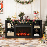 Furniwell Fireplace TV Stand for 65 Inch TV, Media Entertainment Center Console Table with 26" Electric Fireplace, Farmhouse TV Stand with Storage Cabinet for Living Room (Black) Furniwell