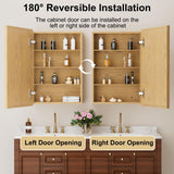 HBEZON 24x30 Inch Wooden Medicine Cabinet with Mirror, Surface or Recessed Mounted Bathroom Cabinets with Door, Adjustable Shelves, Soft-Close Hinge, Wall Storage, Oak Wood Frame HBEZON