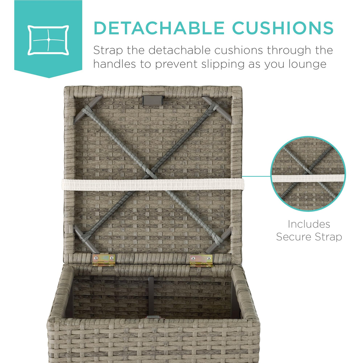 Best Choice Products Set of 2 Wicker Ottomans, Multipurpose Outdoor Furniture for Patio, Backyard, Additional Seating, Footrest, Side Table w/Storage, Removable Cushions - White Sand/Taupe Best Choice Products