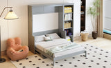 Ball & Cast Murphy Bed Chest Full Size,Hideaway Wall Bedframe with Desk and Bookshelf,Space Saving Cabinet Bed w/Shelf,Slat Support,can be Folded,Bedroom Furniture for Small Space,Gray Ball & Cast
