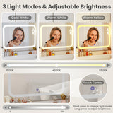 Pamapic 67" Vanity Desk with Mirror and LED Lights, Golden Handles 15 Storage Spaces White Vanity D, 8 Drawers Makeup Desk with Upgraded Silent Slides, Adjustable Width Dresser with Mirror Gift Pamapic