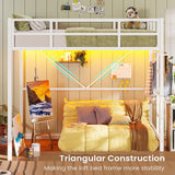 Hasuit Space-Saving Twin Loft Bed with RGB LED Lights and Guardrail, Metal Frame with Clothes Rack Hasuit