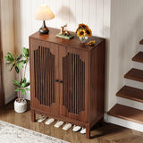 Tribesigns Shoe Cabinet with Doors, 5-Tier Shoe Storage Cabinet with Adjustable Shelves, 20 Pairs Wooden Shoe Rack Organizer, Narrow Shoe Cabinet for Entryway, Hallway, Living Room, Walnut Tribesigns