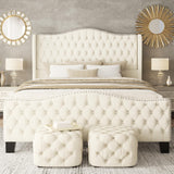 SwnftWinnt King Size Bed Frame with Tall Headboard Upholstered Bed Frame King Platform Bed Luxury Wingback Headback No Box Spring Needed, Mattress Foundation, Easy Assembly-Beige SwnftWinnt