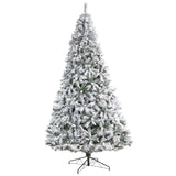 Nearly Natural 10ft. Flocked White River Mountain Pine Artificial Christmas Tree with Pinecones and 800 Clear LED Lights Nearly Natural
