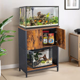 VINGLI 20 Gallon Fish Tank Stand, Metal Frame Aquarium Stand with Cabinet for Double Fish Tank ＆ Accessories Storage, 25.99" L* 13.78" W Tabletop, 550LBS Capacity, Rustic Brown VINGLI
