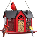 Kingsyard Bird Feeder House for Outside, Metal Mesh Wild Bird Feeder with Triple Feeders for Finch Cardinal Chickadee, Large Capacity, Weatherproof and Durable, Red Kingsyard