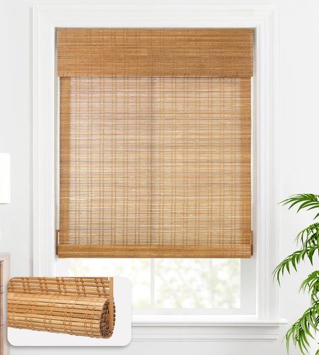 LazBlinds Cordless Bamboo Blinds, Bamboo Roll Up Shades for Windows, Light Filtering Wood Window Blinds, Bamboo Roller Shades for Indoor Home- Size: 34" W x 72'' H, Ceylon Light Russet LazBlinds