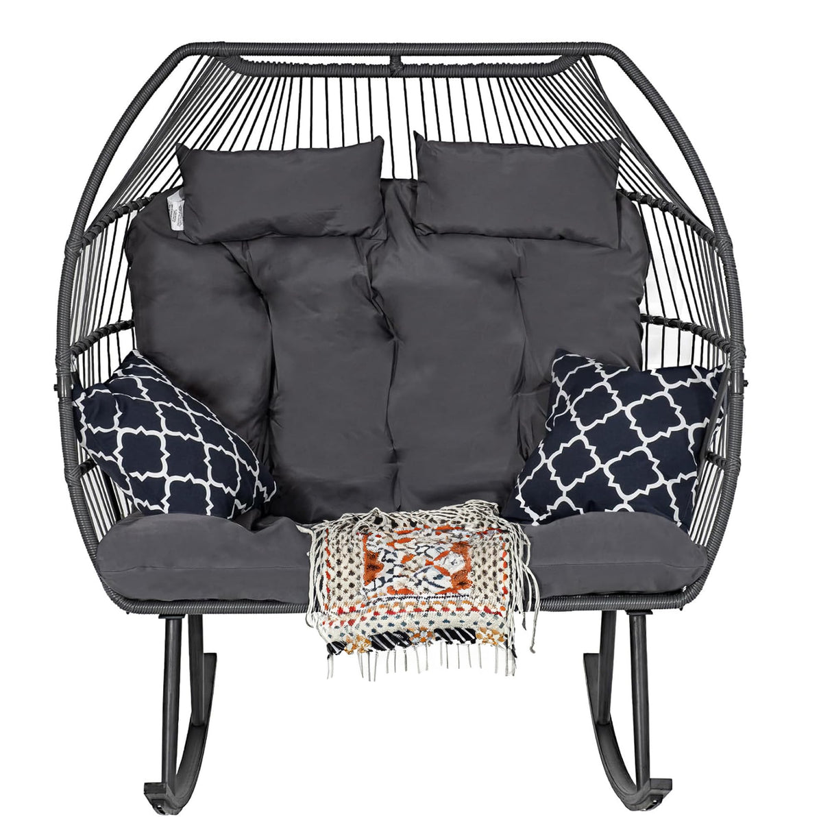 Sundale Outdoor Egg Chair, Rocking Double Egg Chair Outdoor Indoor, 2 Person Egg Loveseat Chair for Patio Balcony Porch Backyard (Grey) Sundale Outdoor