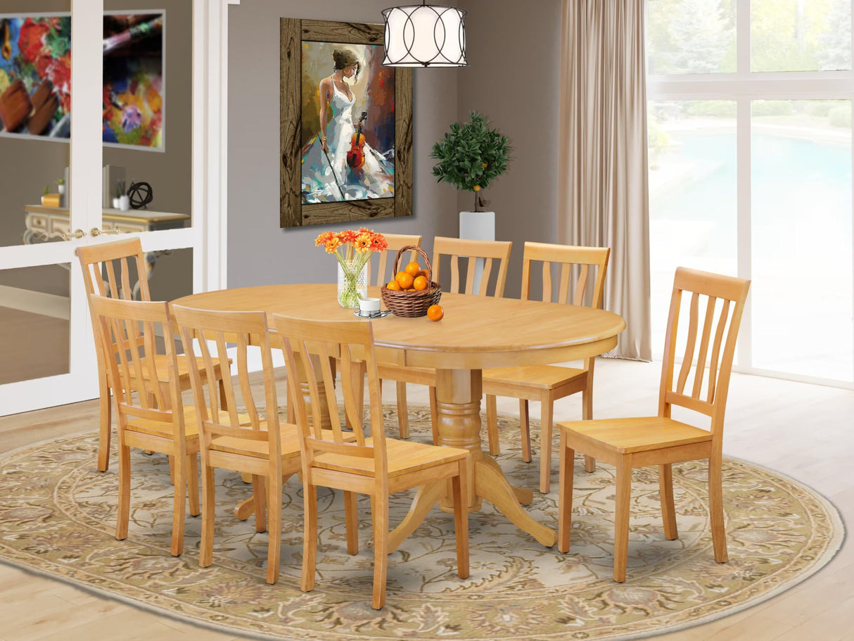 East West Furniture VAAN9-OAK-W 9 Piece Modern Dining Table Set Includes an Oval Wooden Table with Butterfly Leaf and 8 Dining Room Chairs, 40x76 Inch, Oak East West Furniture