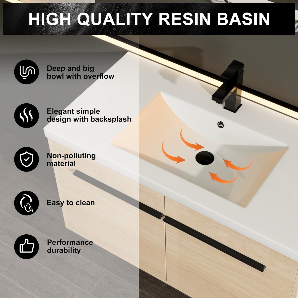 Beyondnext 36" Bathroom Vanity with Sink, 36 Inch Floating Bathroom Vanity, Single Sink Bathroom Vanity Combo, Modern Bathroom Vanity, Brown Wall Mounted Cabinet Set Beyondnext