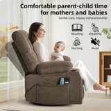IOMOR Power Recliner Chair with Massage and Heating, 360° Swivel Rocker Glider Chair for Adults, Upholstered Fabric Reclining with Side Pockets and Cup Holder for Living Room, Nursery (1, Brown) IOMOR