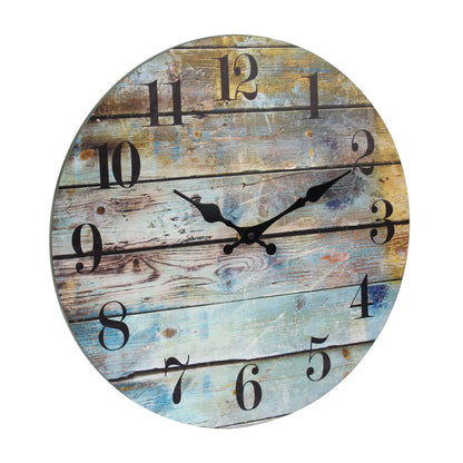 Stonebriar Vintage Farmhouse Wooden 14 Inch Round Battery Operated Hanging Wall Clock - WoodArtSupply