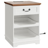 IRONCK Farmhouse Nightstand with Charging Station, Wooden Nightstands with Drawers, Bedside Table with Adjustable Storage Shelves for Bedroom, White IRONCK