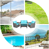 COSTWAY 4 Pieces Patio Rattan Furniture Set, Outdoor Wicker Sofa Set with Tempered Glass Coffee Table, Cushions, All Weather Rattan Conversation Set for Yard Balcony Backyard Pool, Turquoise COSTWAY