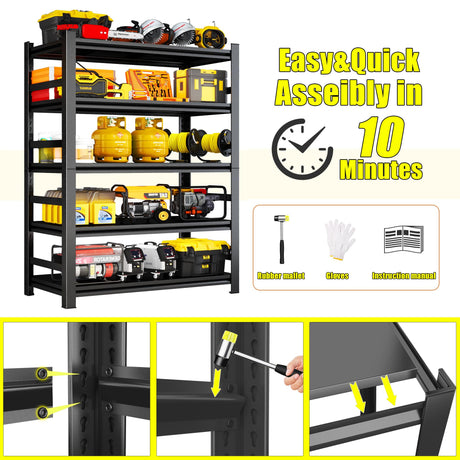 72''H Garage Storage Shelves Heavy Duty Garage Shelving Units, 3000 LBS Steel Industrial Shelving, Adjustable 5-Tier Metal Utility Shelf Organizer for Warehouse, Basement, Black (72''Hx36''Wx16''D) ErgoNova