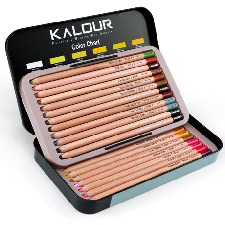 KALOUR Pro Pastel Chalk Colored Pencils,24 Colors portrait set,Color Charcoal Pencils for Drawing Sketching Coloring Shading,Art Supplies for Adults Artists KALOUR