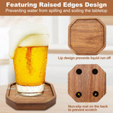 Wooden Coaster Set of 6 Bar Drink Coasters with Holder Acacia Wood Coaster Modern Cup Coaster for Coffee Table Cute Beer Coasters Decor Rustic Coaster Farmhouse Beverage Coasters Outdoor Coaster Ayiaren