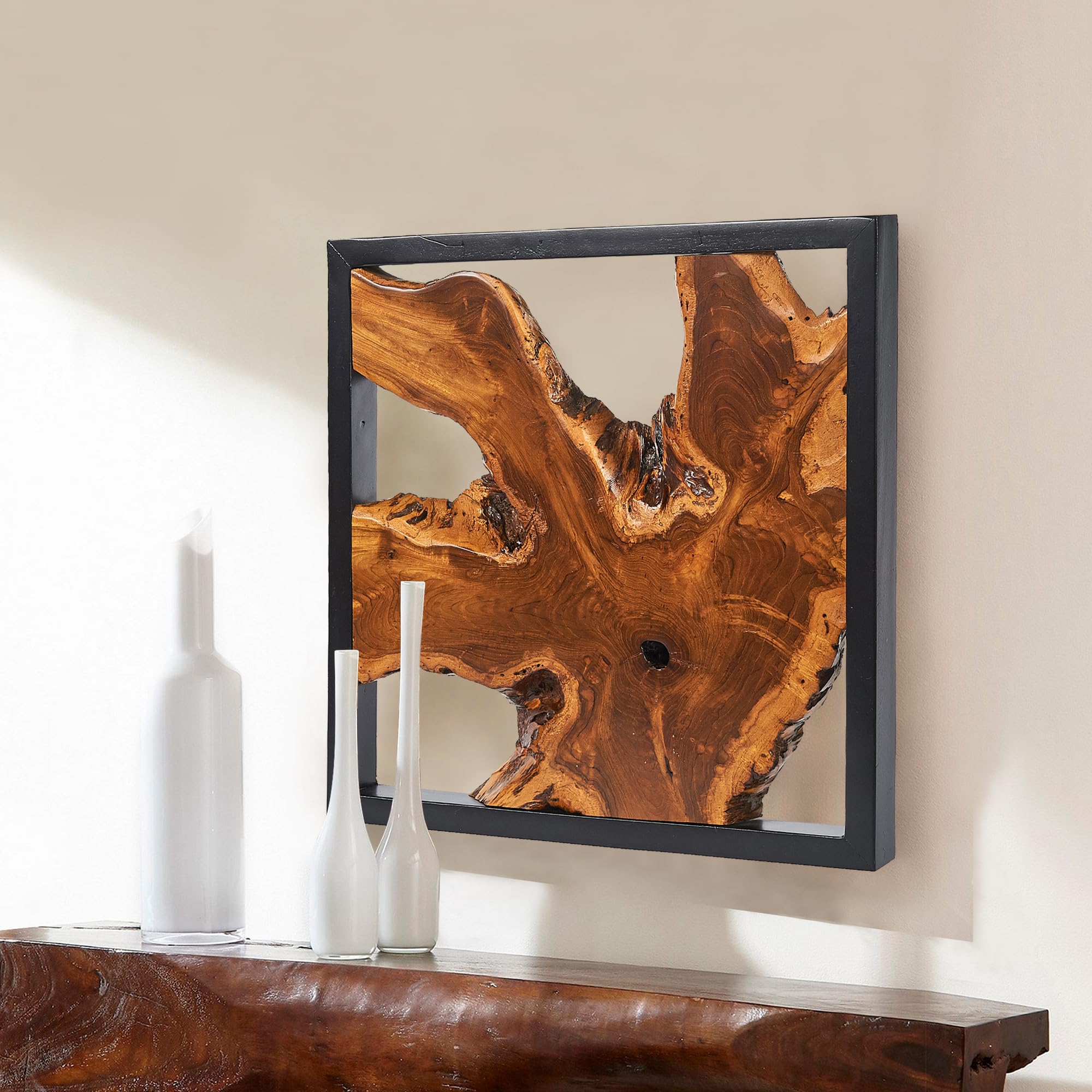 Warmaxx Rustic Teak Wood Wall Decor 17''x17 Farmhouse Live Edge