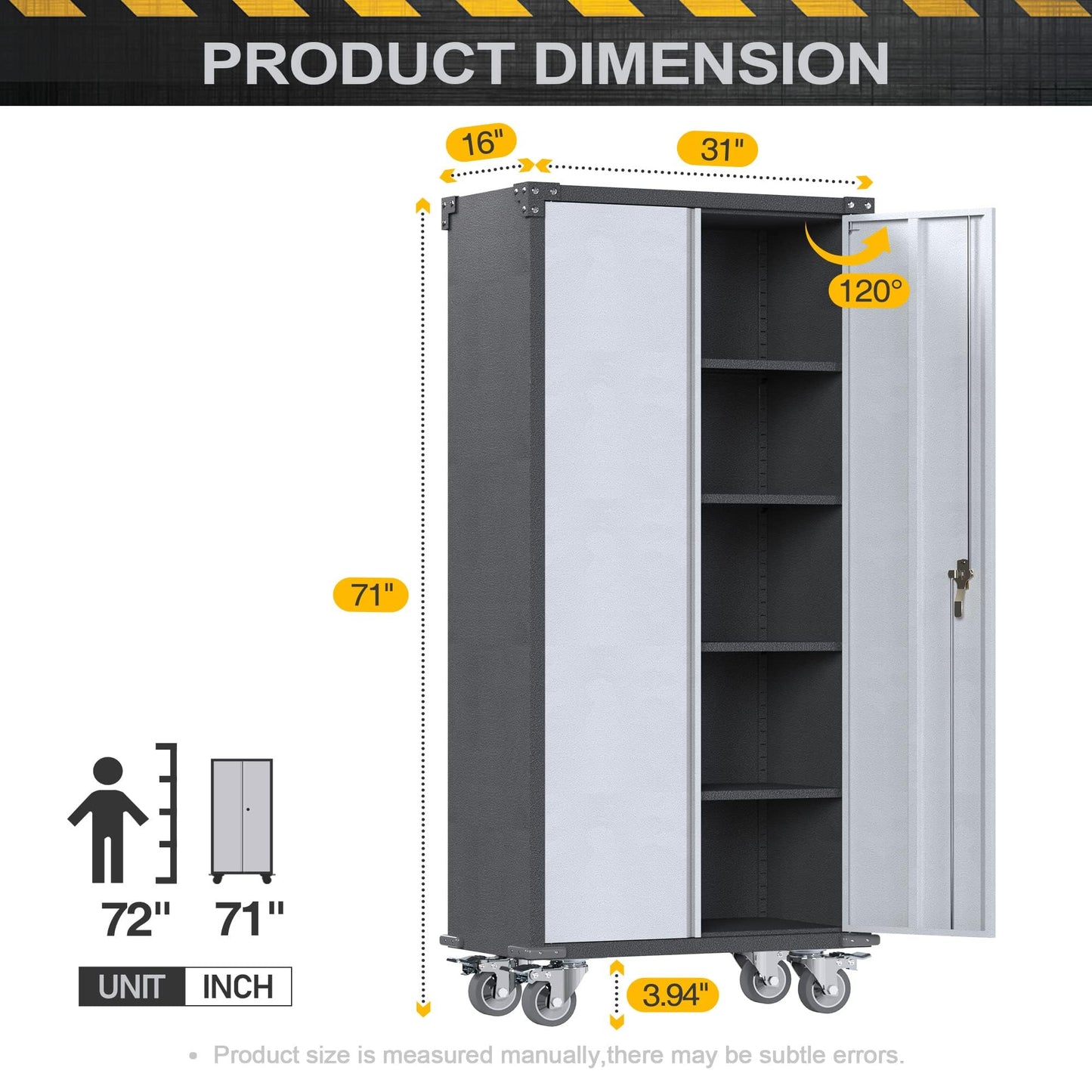 SUPEER 71" H Metal Garage Storage Cabinet with Wheels,Lockable Steel Cabinet with 2 Doors and 4 Adjustable Shelves,Rolling Garage Cabinets for Garage Home Office School,Assembly Required - WoodArtSupply