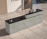 Anzhap L-Shaped Reception Desk with Counter, Front Desk Reception Counter with Drawer, Keyboard Tray & Cable Box for Office, Salon, Lobby, Checkout, Retail(Grey + Black/Left, 79" L * 24" W * 39" H) Anzhap