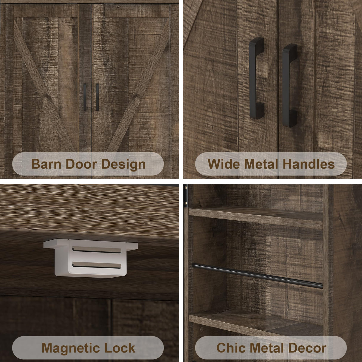 BOMETAO 72" Tall Kitchen Pantry Cabinet with X-Barn Doors, Farmhouse Storage Cabinets with Organizer, Drawer and Adjustable Shelves, Wood Cupboard for Kitchen, Dining Room, Bathroom, Rustic Brown BOMETAO