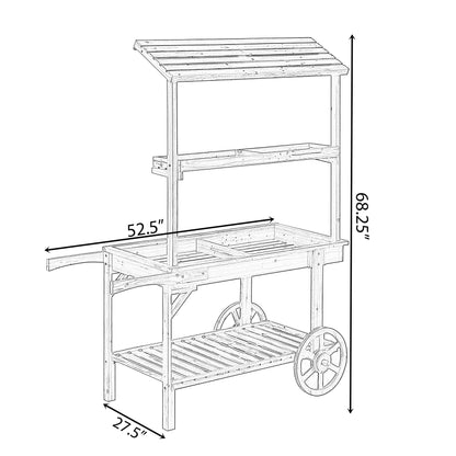 Antique Solid Wood Decor Display Rack Cart Wood Plant Stands with Wheels for Decor Display | 2 Wheeled Wood Wagon with Shelves for Plants and More - WoodArtSupply