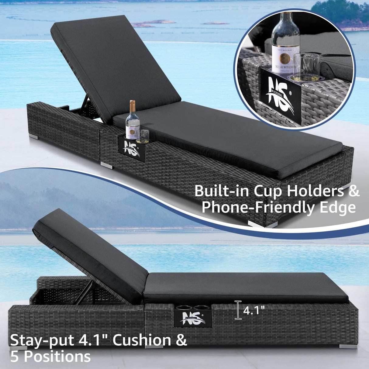 NICESOUL 11 Piece Outdoor Furniture Set with Fire Pit Table Natural Gas/Propane, 29.3'' High Back Comfy Patio Sectionals w/Chaise Lounger, Modern Large Deep Rattan Sofa Set for Garden Backyard, Gray NICESOUL