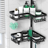 DAOYA Corner Shower Caddy Tension Pole - 4 Tier Stainless Steel Rustproof Shower Corner Caddy for Bathtub Bathroom Shower Organizer Shelves Adjustable Pole 25-114.2 Inch Black DAOYA
