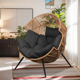Vongrasig Outdoor Wicker Egg Chair PE Rattan Chair with Cushion, Oversized Patio Lounge Chair for Outdoor, Indoor, Balcony, Backyard, Garden, Black Vongrasig