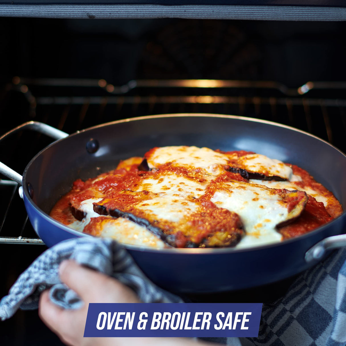 Blue Diamond 11" Grill Genie Pan, Diamond Infused Ceramic Nonstick with Lid, PFOA and PFAS-Free, Dishwasher & Oven Safe, Durable Cookware for Indoor Grilling, Searing, Versatile Cooking, Blue Blue Diamond