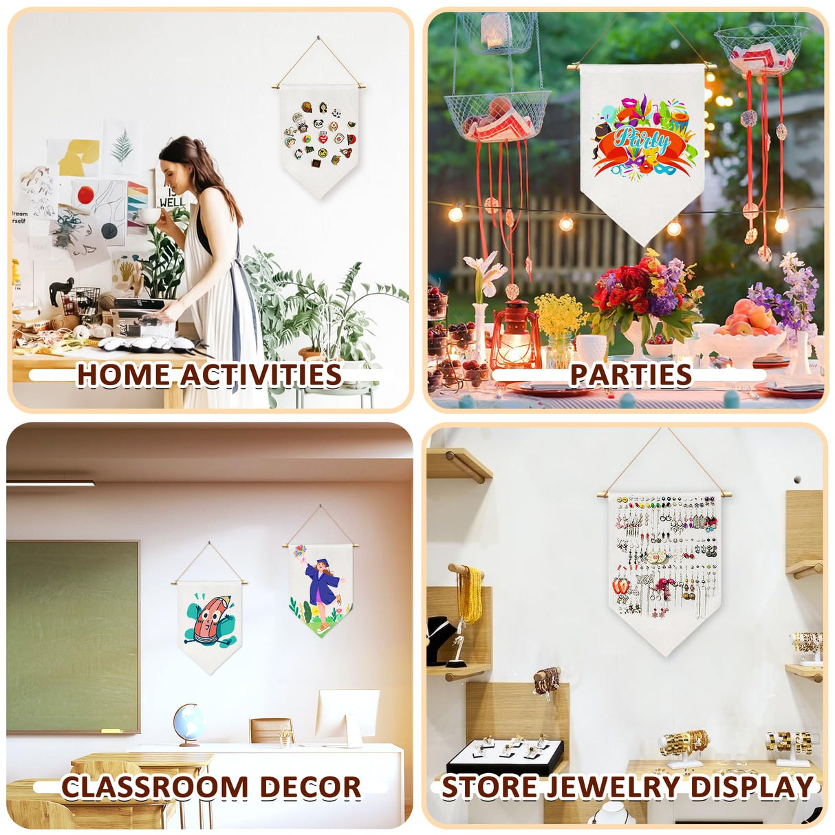 Beclumas 2 Pack Sublimation Blanks Pin Display Banner Enamel Pin Wall Display Banner Pin Display Pennant Wall Hanging Brooch Jewelry Storage Case Blank Hanging Flag Banner for Room Decor Beclumas