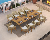 PURPLE LEAF 11 Pieces Patio Dining Set with Outdoor Aluminium Dining Table and Woven Chairs Modern Metal Furniture Cushions Sets for Garden Yard Indoor Decor Kitchen Teak PURPLE LEAF