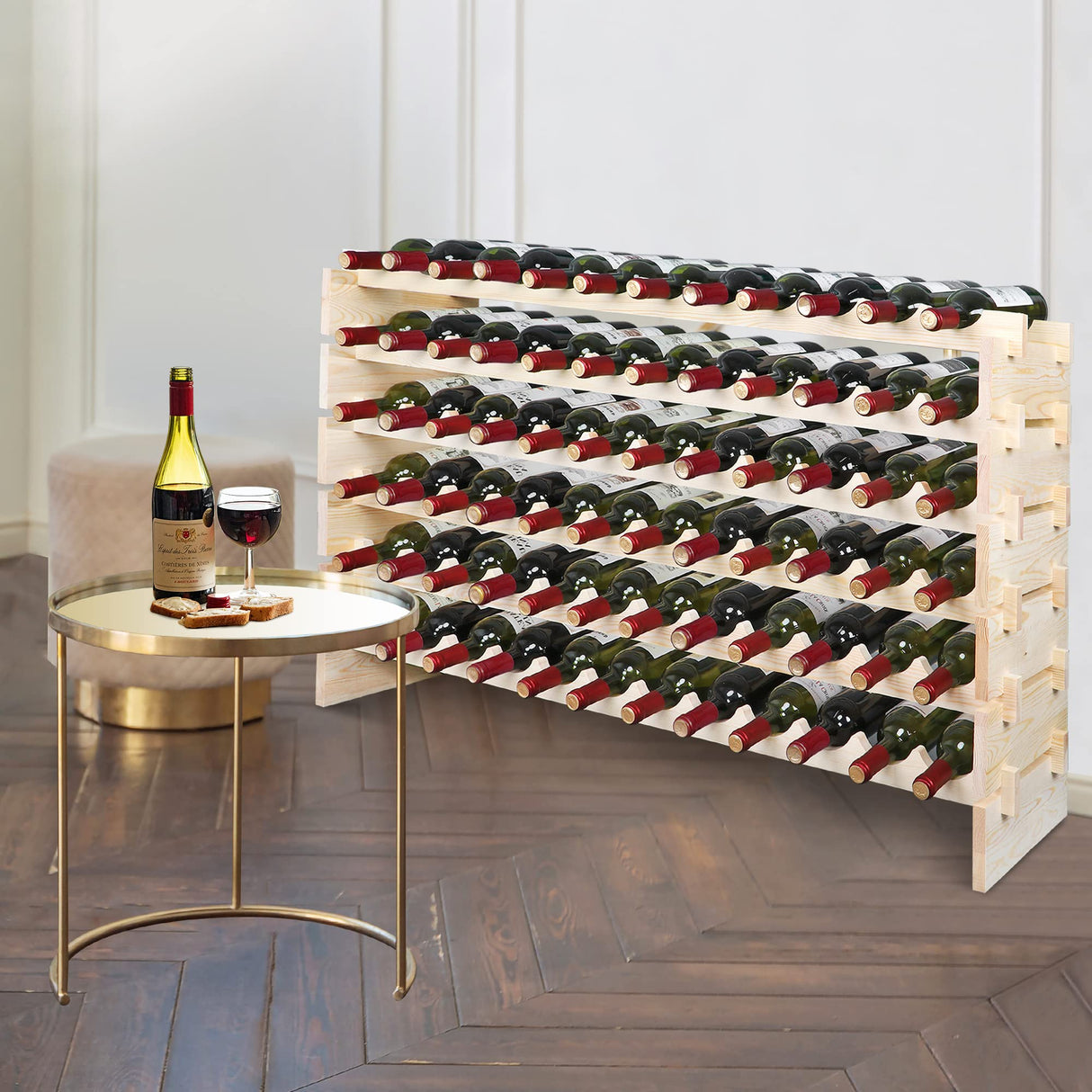 ZENY 72 Bottles Stackable Modular Wine Rack, Freestanding Wine Bottle Holder 6-Tier Wine Holder Display Shelves for Kitchen, Cellar or Basement, Thick Wood Wobble-Free ZENY