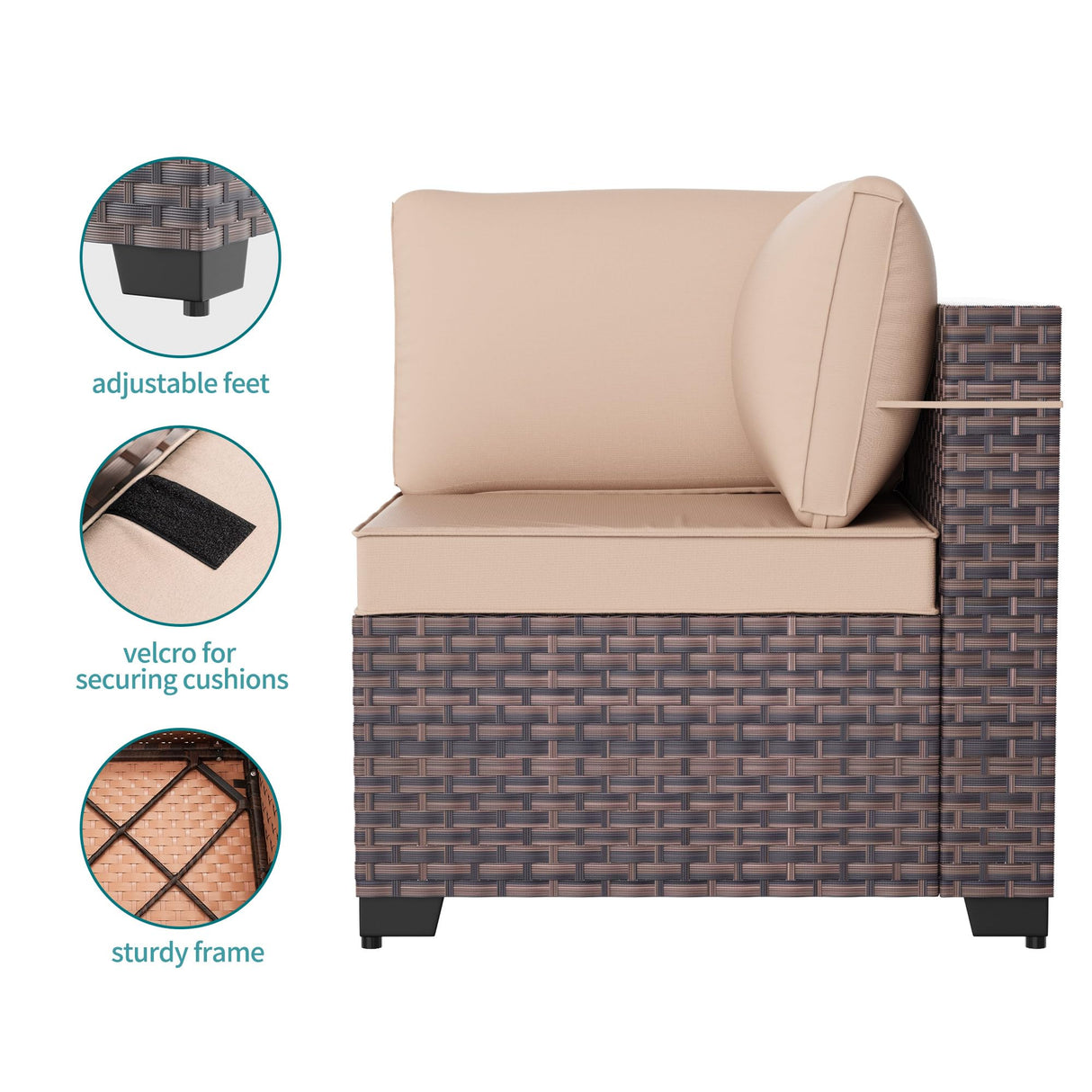 Halmuz 7 Piece Patio Furniture Set Outdoor Conversation Sofa Set, High Back Wide PE Rattan Wicker Sectional Furniture Patio Sofa w/Tempered Glass Top Table&Thickened Cushions(Sand) Halmuz