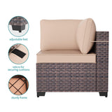 Halmuz 7 Piece Patio Furniture Set Outdoor Conversation Sofa Set, High Back Wide PE Rattan Wicker Sectional Furniture Patio Sofa w/Tempered Glass Top Table&Thickened Cushions(Sand) Halmuz