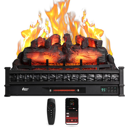 TURBRO Eternal Flame 30 in. WiFi Infrared Quartz Electric Fireplace Log Heater with Sound Crackling, Realistic Pinewood Logs, Adjustable Flame Colors, Remote Control, Thermostat, Timer, EF30-PB, 1500W