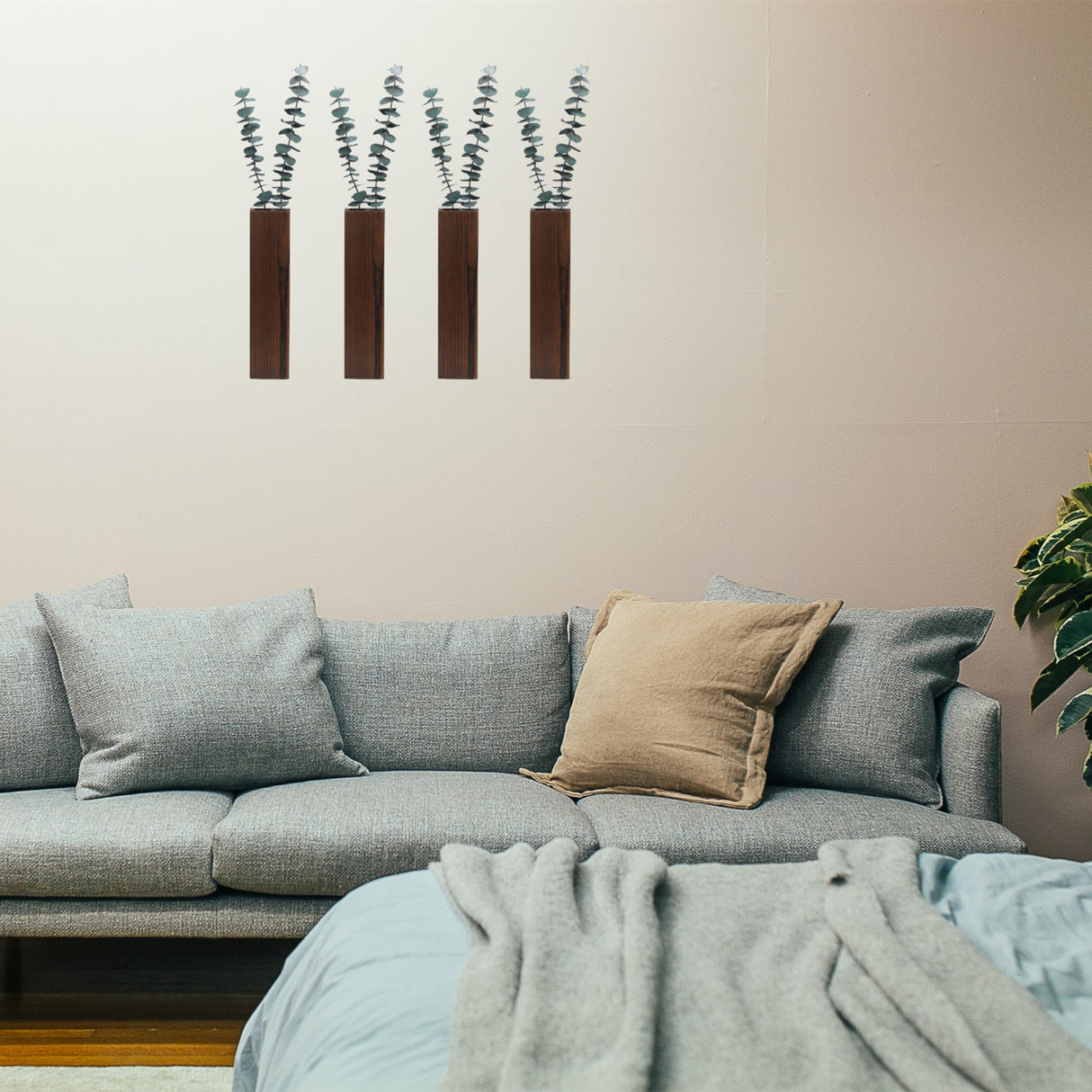 Wood Wall Planter 4 Pack Wall Decor for Artificial Flower Plants Wooden Plants Holders Wall Plant Pocket Vase Hanging for Living Room Bedroom Dining Rmeosye